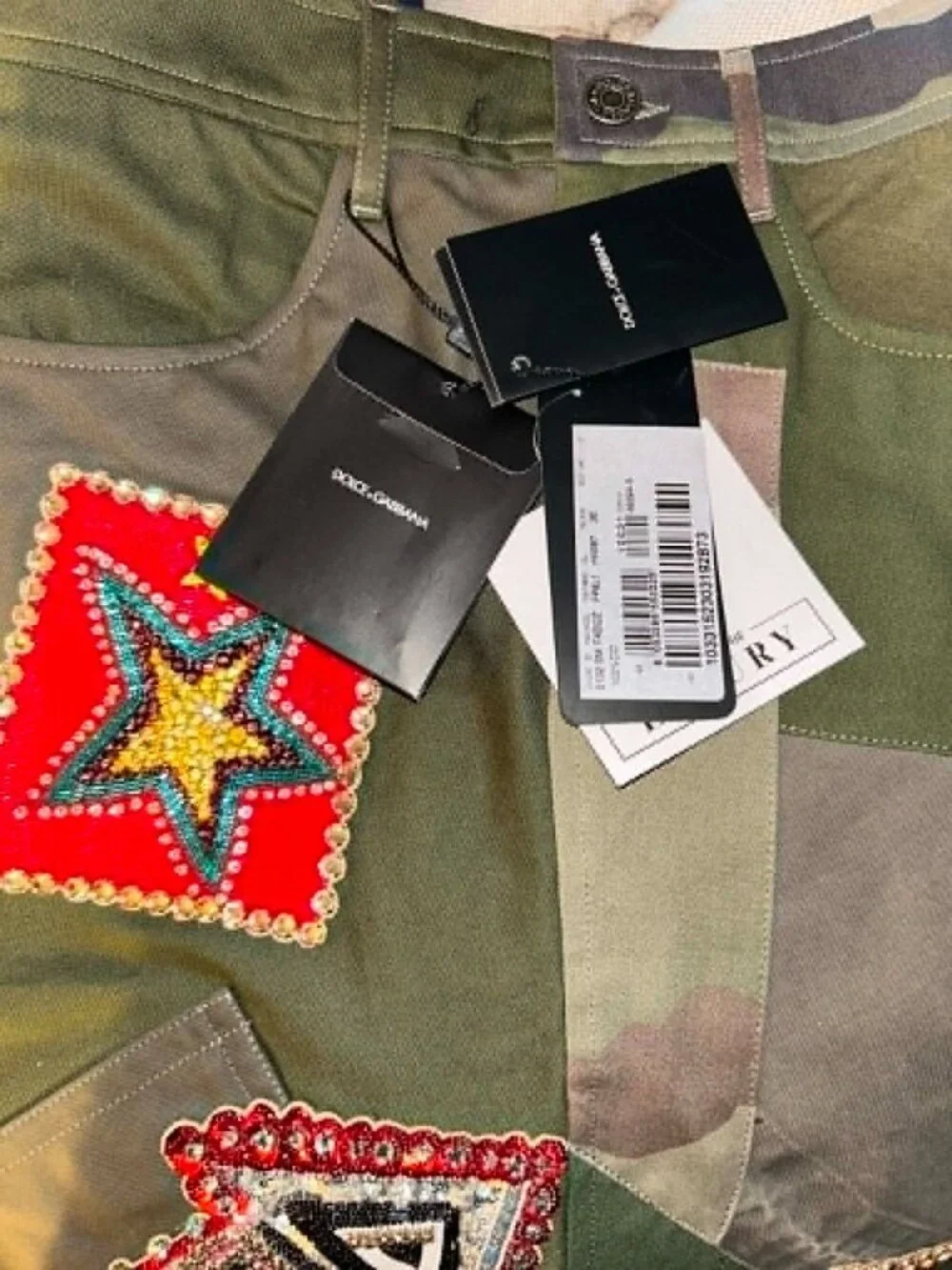NWT $3769 Dolce & Gabbana Patchwork Rhinestones Pencil Skirt Green Camo Size 0